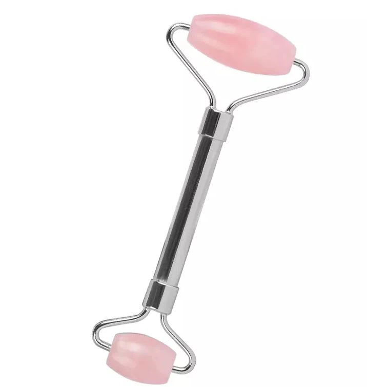 Zlatna metalna ručka roze kvarcni valjak od žada