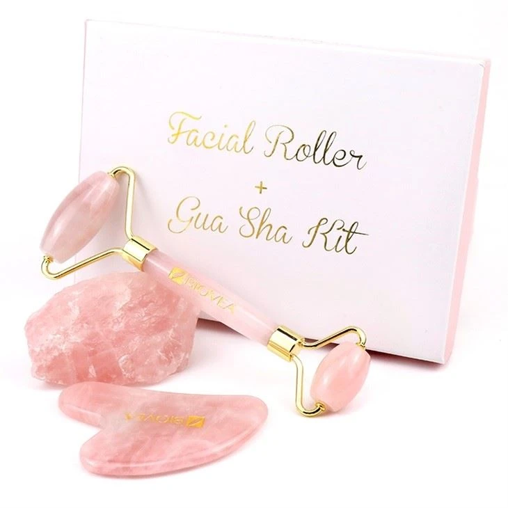 Rose Quartz Jade Stone Face Roller i Gua Sha
