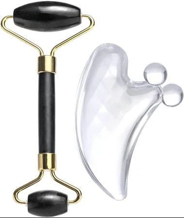 Jade Roller & Gua sha Scrading Board Anti Staging Black Obsidian